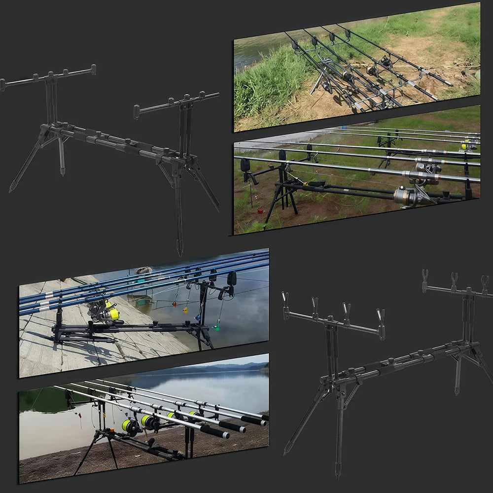 JSFUN Adjustable 5-Rod Fishing Rod Stand – 90-140cm Extendable Tripod Foldable with 70cm Rod Holders for Shore Fishing