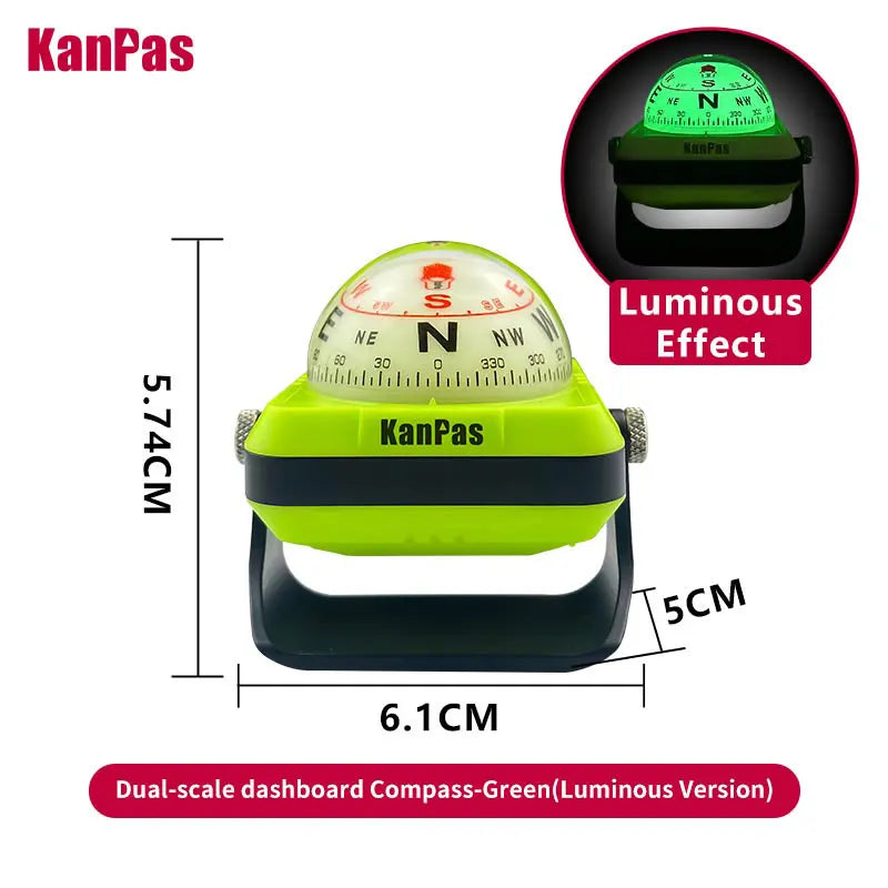 KanPas Dash Board Compass for Car/Innovative Double Dials/Powerful Luminous Capsule/Adjustable Compass Holder