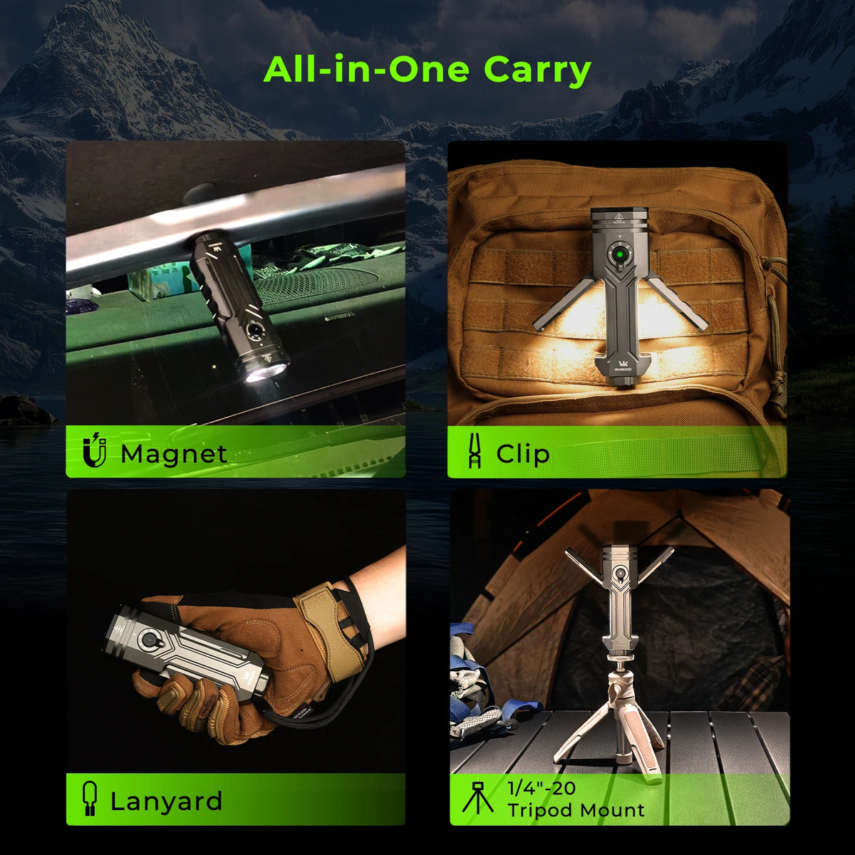 Wurkkos HD02 Flashlight 3200Lumen LED Camping Light, Rechargeable, Magnetic Flashlight, Folding Lantern, Camping & Emergency Use