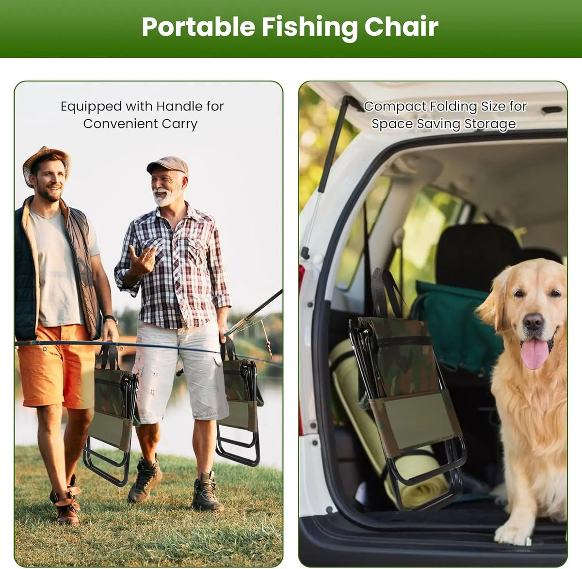 Portable Foldable Fishing Chair with Cooler Bag, Lightweight Folding Camping Chair, Outdoor Backrest Stool for Camping Hunting Fishing Hiking(Camouflage)