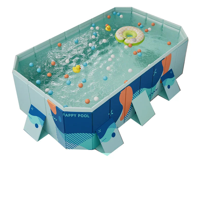 Non-Inflatable Foldable Swimming Pool 2.6/3M Multi-Layer Thick Wearproof PVC Family Pool with Dual Fast Drain Portable Outdoor Backyard Tub for Kids Adults
