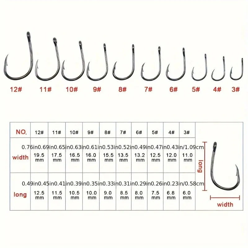 500pcs Fishhooks Strong Sharp Silver Circle Fishhook 3#-12# Jig Barbed Pesca Portable Fishing Tackle Accessories Sea Fishing Set
