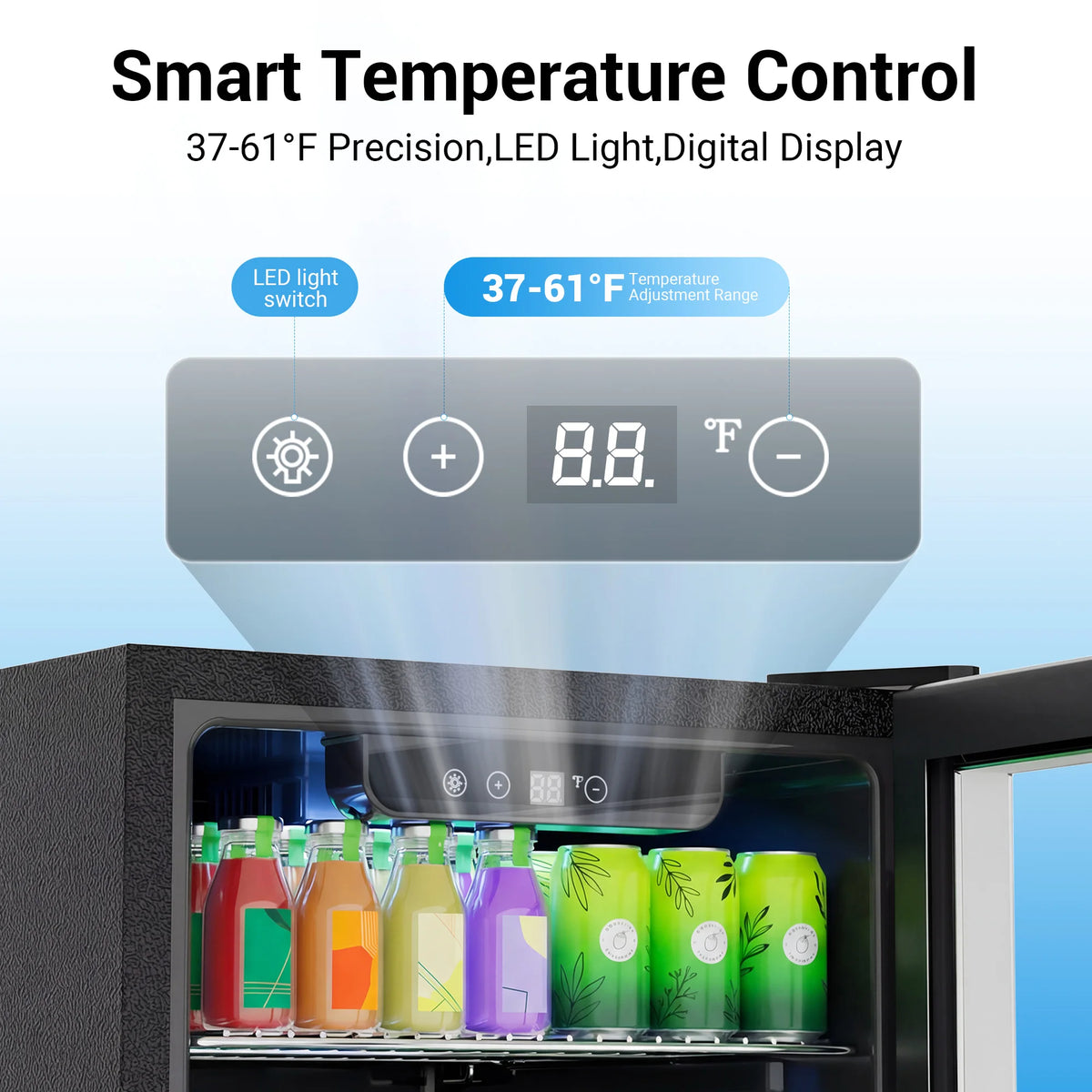 140 Can Mini Fridge with Glass Door for Soda Beer for Office, Bar Adjustable Removable ShelvesBeverage Refrigerator and Cooler,