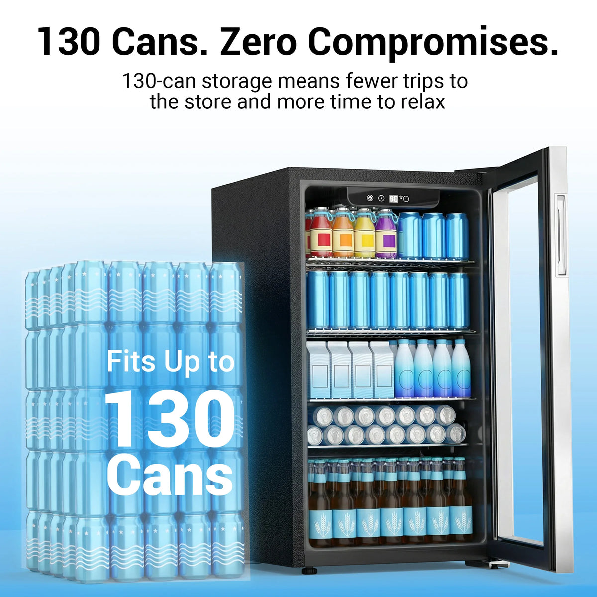 140 Can Mini Fridge with Glass Door for Soda Beer for Office, Bar Adjustable Removable ShelvesBeverage Refrigerator and Cooler,