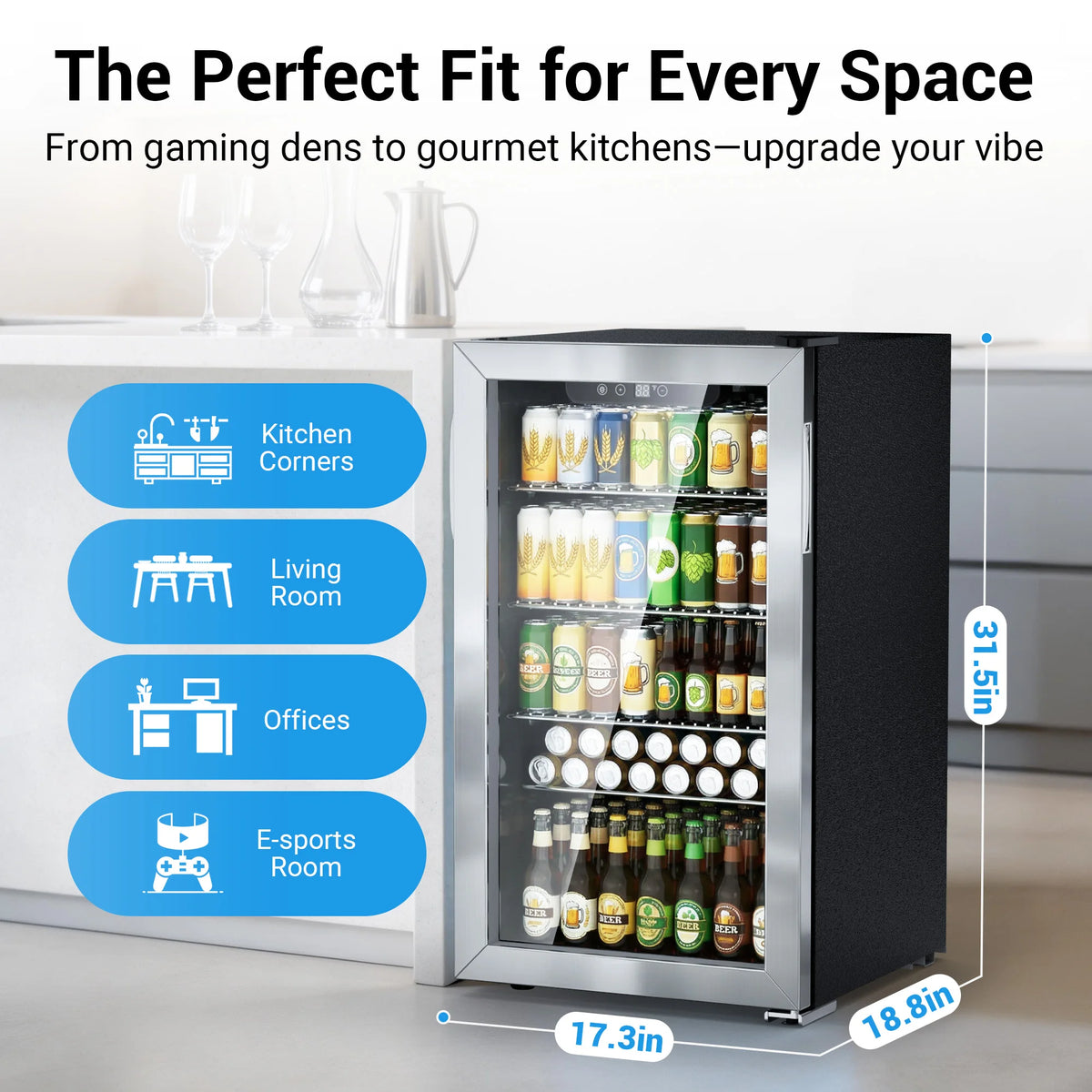 140 Can Mini Fridge with Glass Door for Soda Beer for Office, Bar Adjustable Removable ShelvesBeverage Refrigerator and Cooler,