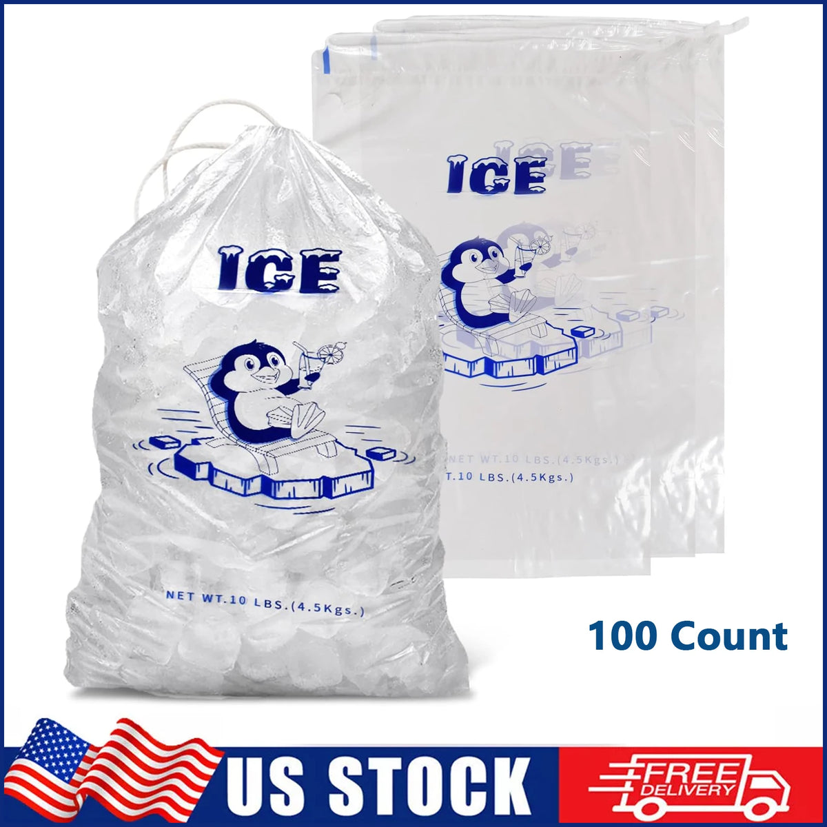 100 Count Ice Packs - 10 Lb Durable Ice Bags Freezer Keeper Refillable Ice Storage Bags for BBQs, Camping, Food Stalls, Takeaway