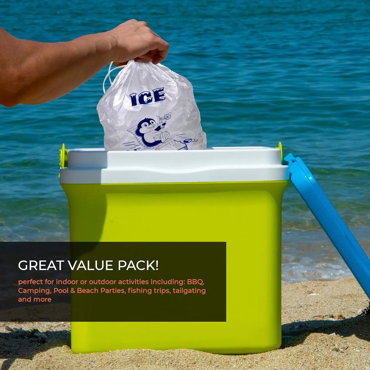 100 Count Ice Packs - 10 Lb Durable Ice Bags Freezer Keeper Refillable Ice Storage Bags for BBQs, Camping, Food Stalls, Takeaway