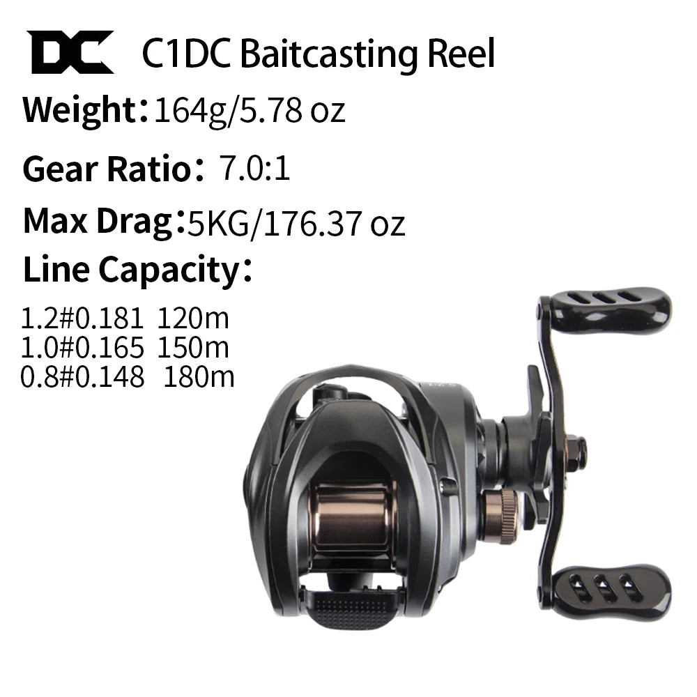 FISHINFANS C1DC Baitcasting Fishing Reel Long Cast Max Drag 5kg Carbon Washers Brass Gears 7.0:1 5+1B DC Fishing Reel