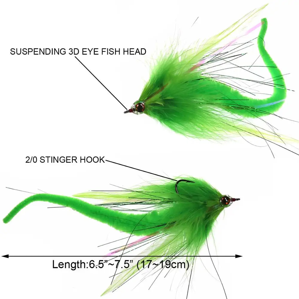 1/2PCS~ 8PCS 2/0 Dragon Tail Pike Streamers Bass Pike Muskie Fishing Lure Fly Saltwater Baitfish Big Fishing Dragontail Flies
