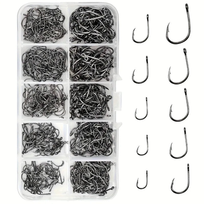 500pcs Fishhooks Strong Sharp Silver Circle Fishhook 3#-12# Jig Barbed Pesca Portable Fishing Tackle Accessories Sea Fishing Set