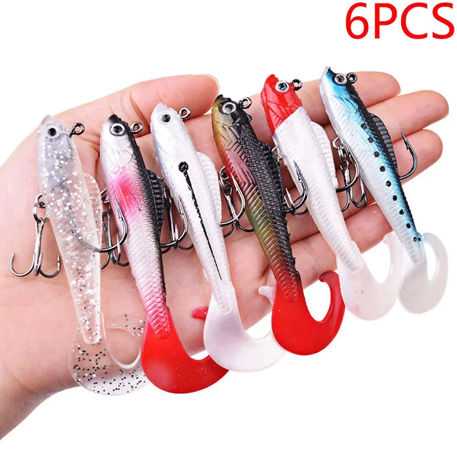 6PCS/BAG Artificial Baits Kit Fishing Tackle Soft Bait Jig Head Wobblers For Sea Bass Spoon Pike Carp Fishing Lures Set Swimbait
