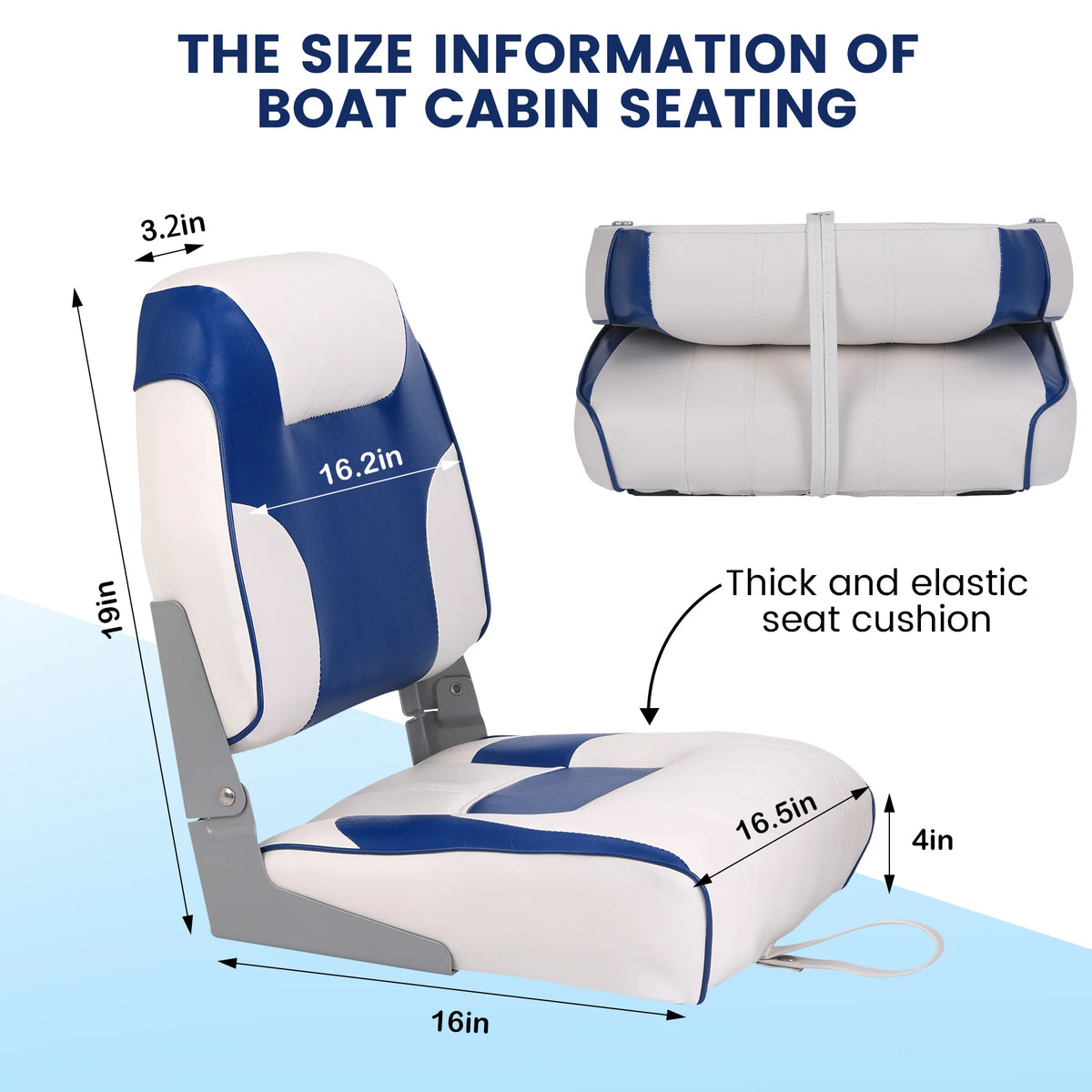 2 Pack Folding Boat Seats Low Back, Fishing Boat Seat with Thickened Sponge Padding, Weather-Resistant Captain Chairs