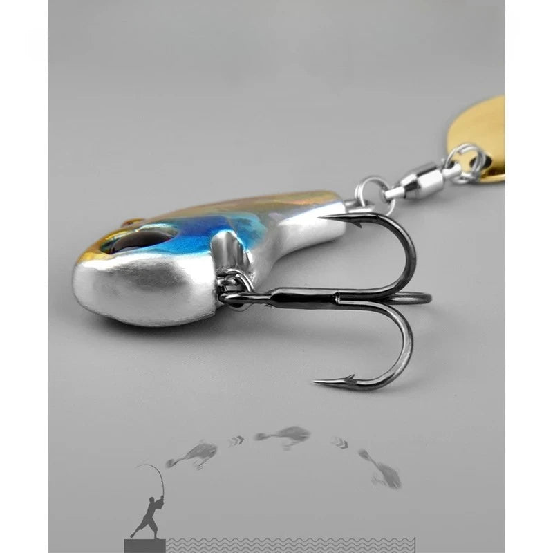 A Set of 5 Hard-Metal Lure Fishing Games, Rotating Spoon VIB, Artificial Bait for Catching Bass, Suitable for Both Freshwater an