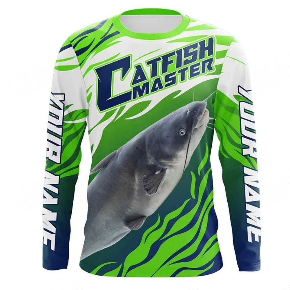 Men Blue Fishing 3D Print Long Sleeve  T-shirt  Breathable Performance Fashion Tops Tees Fishing Lover Tshirt Mens Clothing