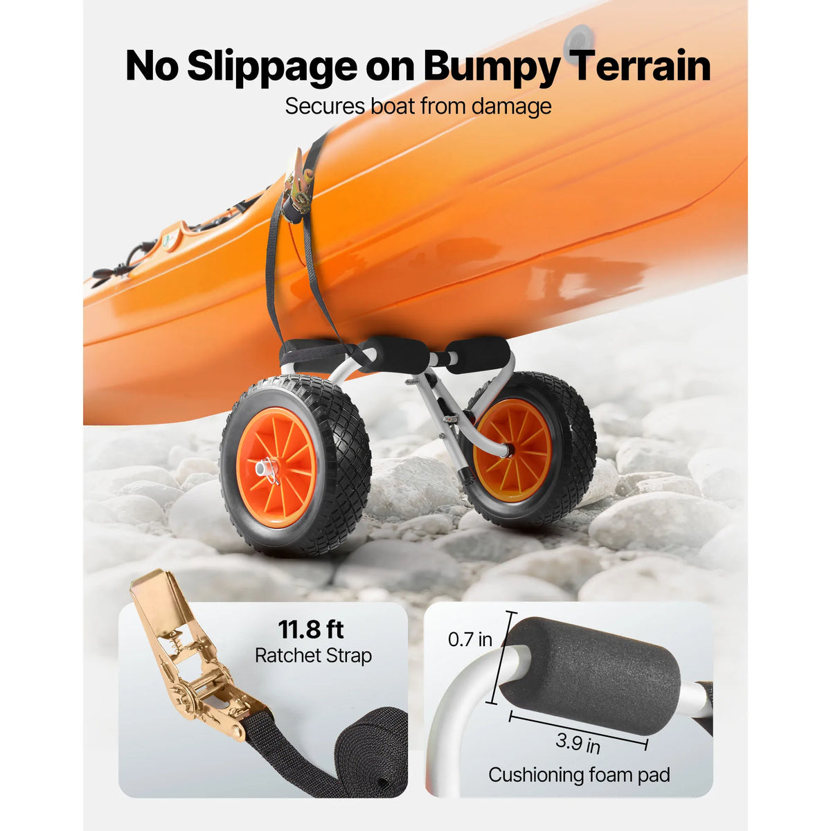 SucceBuy 200 lbs Kayak Cart Foldable Kayak Trolley with 10in Solid Tires Paddle Board Trolley for Carrying Canoes Float Mats
