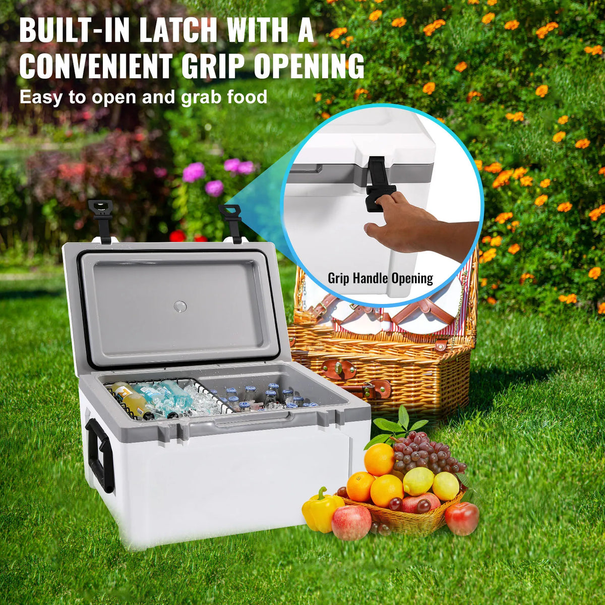 VEVOR 52QT Portable Hard Cooler Fully Insulated Ice Chest Cooling Box Goods Basket for Beach Outdoor Camping Travel
