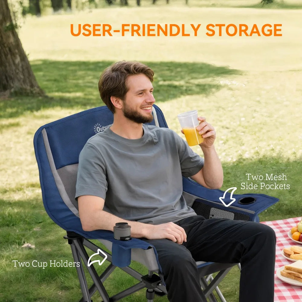 Camping Chair for Adults, Portable Folding Camping Chair with Side Pockets, Cup Holders, Carry Bag，Large size high back chair camping leisure picnic chair portable fishing chair beach travel armchair, Blue and Gray