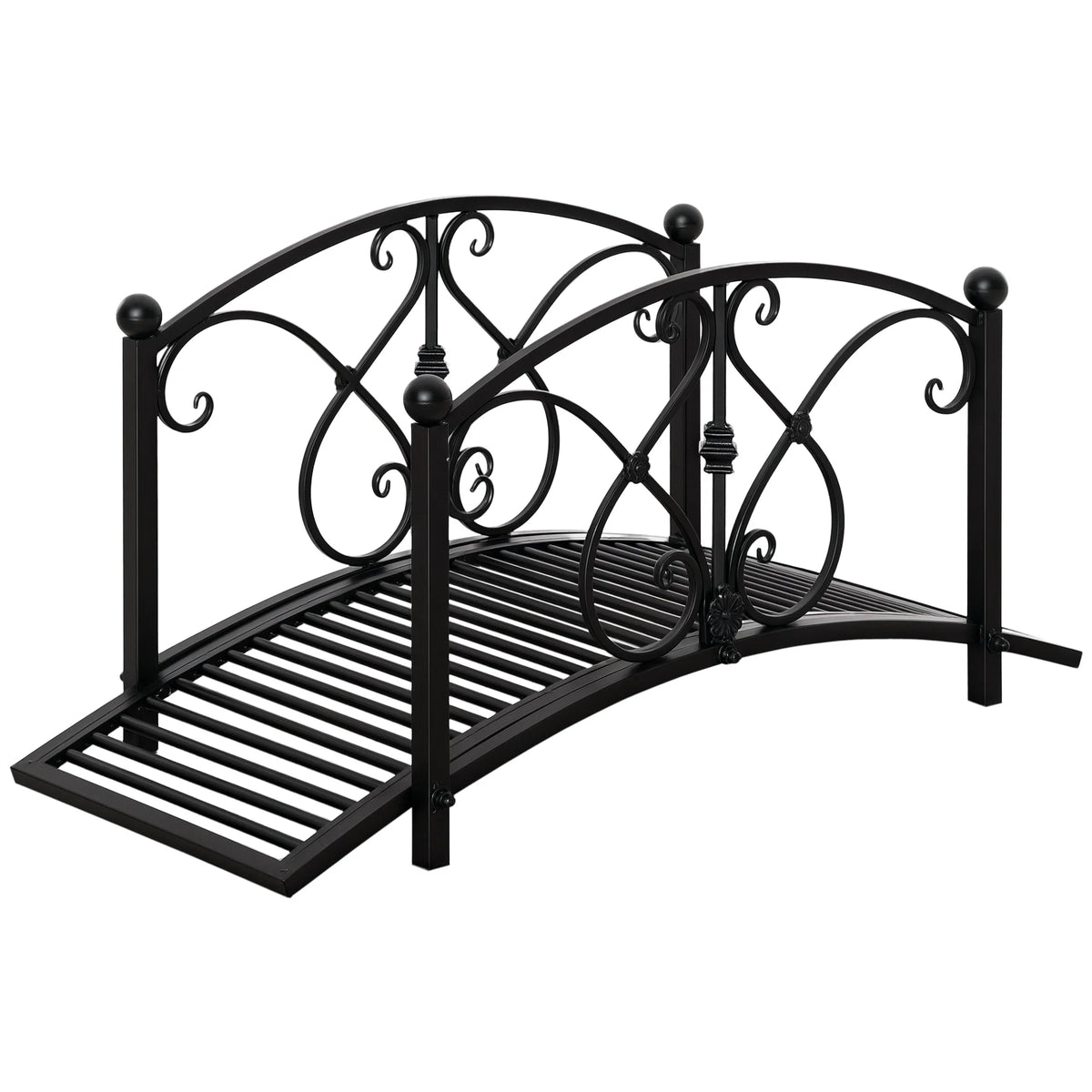 3.3FT Metal Arch Zen Garden Bridge with Safety Siderails Black