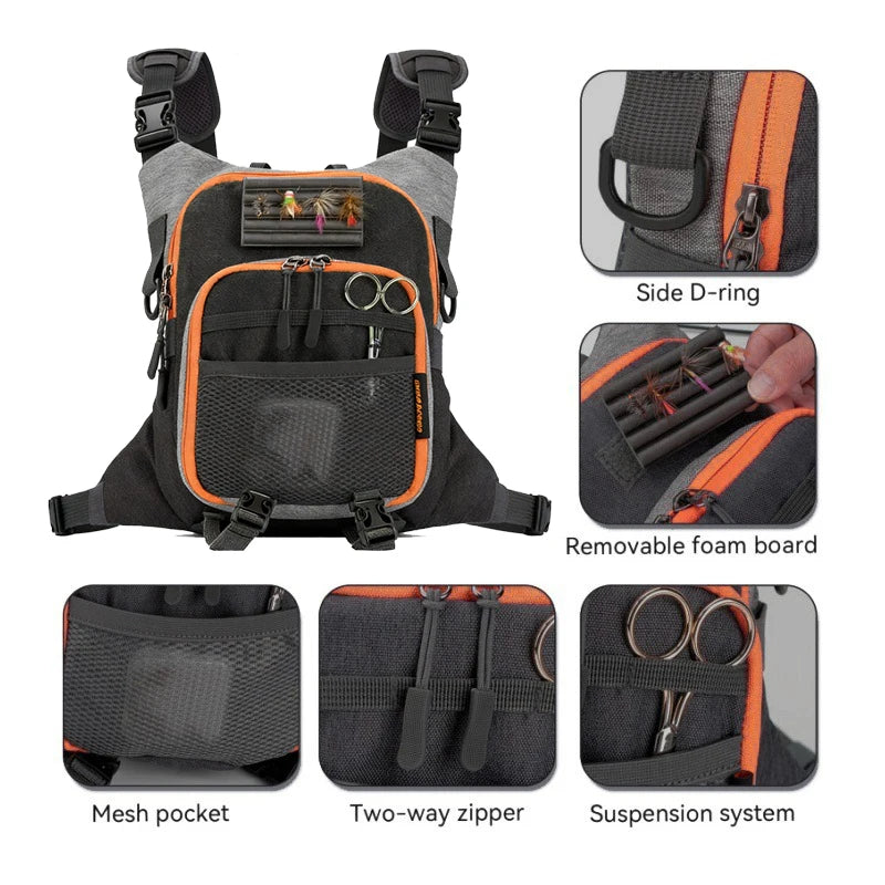 Fly Fishing Chest Bag for Storing Fishing Tackle, Holds Two Fly Boxes, Outdoor Fishing Bag, Fishing Supplies Storage Bag