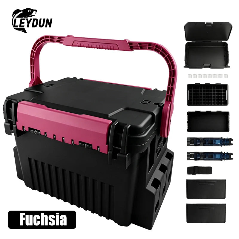 LEYDUN 2026 7000 32L Large Fishing Tackle Box Multifunction Capacity Stand Rod Holder Plastic Egi Box Fishing Boxes