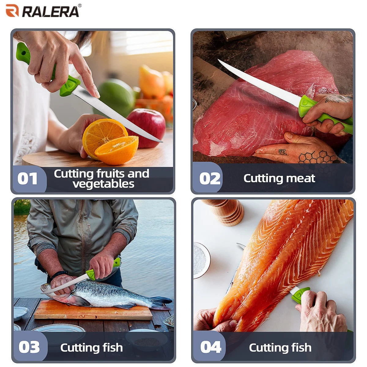 RALERA Saltwater Resistant Fishing Gear Tackle Kit: Fillet Knife, Fish Lip Gripper, Split Ring Fishing Pliers, Fishing Gifts for