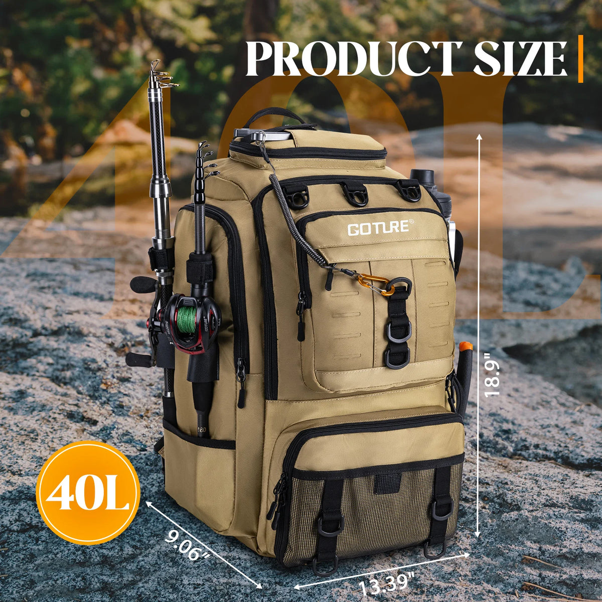Goture Fishing Backpack 900D Oxford Waterproof Insulated Expandable Tackle Bag 3 Colors SBS Zipper Large Capacity