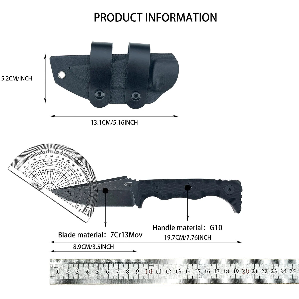 TKELL 003 Knife Multi-functional Wilderness Rescue Tool EDC Straight Knife Cutting Knife Outdoor Camping & Fishing Gear with K Sheath Good Gift Ideas for Festivals