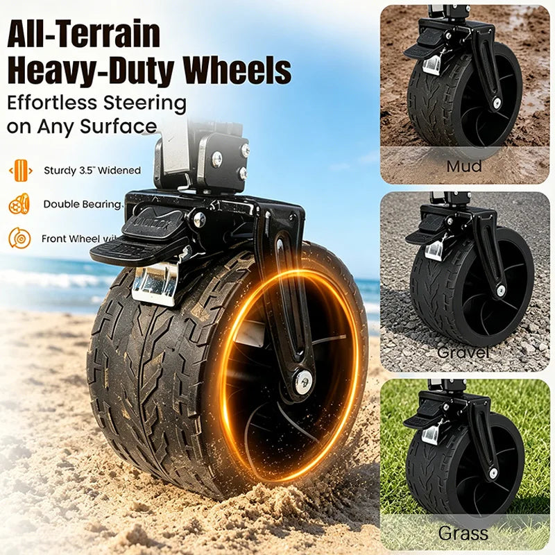 Quiet All-Terrain Folding Multifunctional Shopping Cart—Large Storage Capacity, One-Button Folding for Easy Storage, Black Waterproof Oxford Fabric with Side Cup Holders—Ideal for Camping, Outings, Gardening, and Heavy-Du