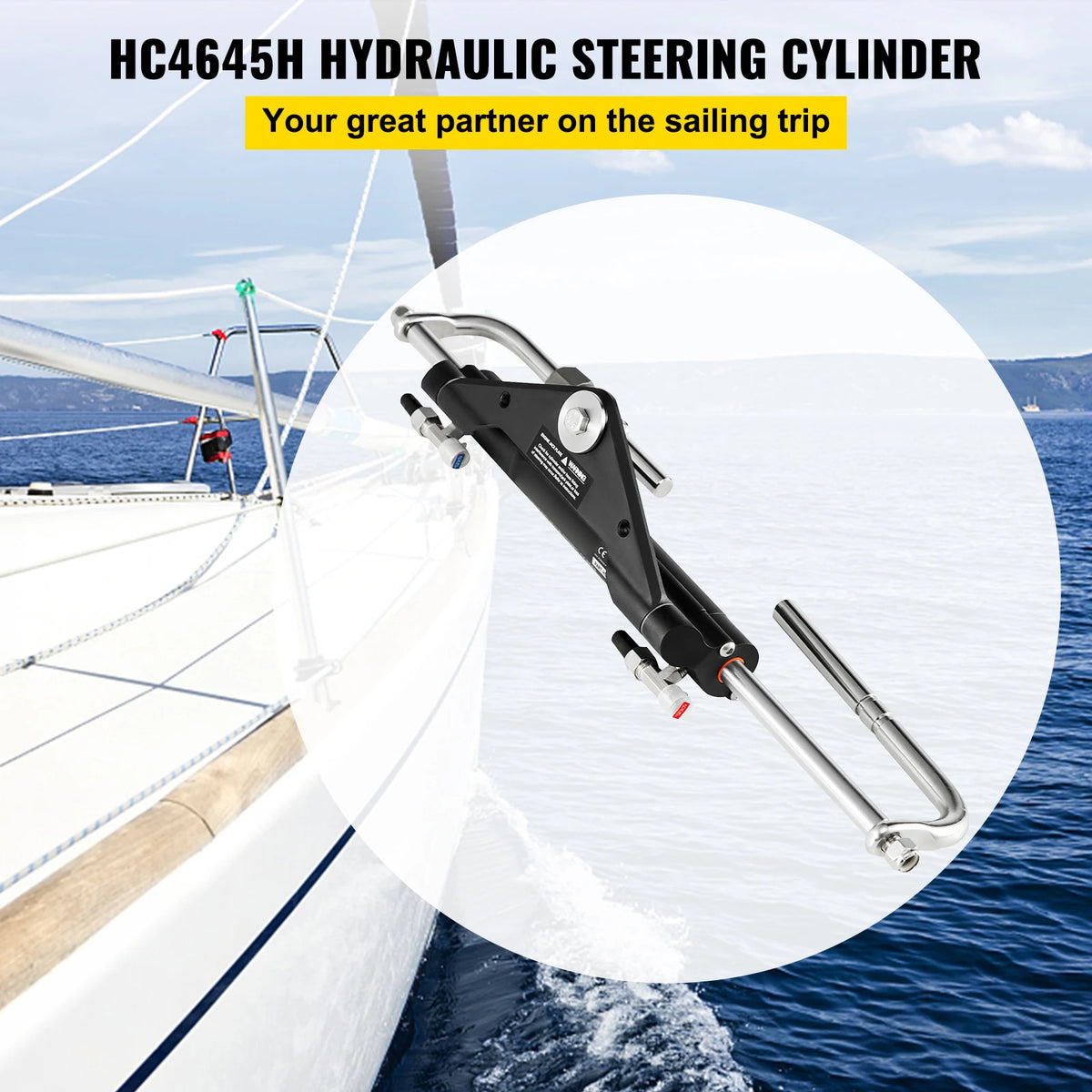 SucceBuy Hydraulic Steering Cylinder 150HP HC4645H Front Mount Hydraulic Outboard Marine Steering Cylinder Fit for Boat Steering