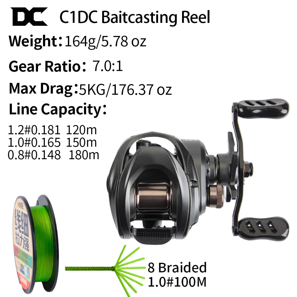 FISHINFANS C1DC Baitcasting Fishing Reel Long Cast Max Drag 5kg Carbon Washers Brass Gears 7.0:1 5+1B DC Fishing Reel
