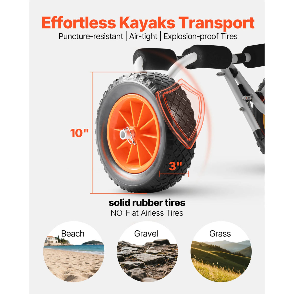 SucceBuy 200 lbs Kayak Cart Foldable Kayak Trolley with 10in Solid Tires Paddle Board Trolley for Carrying Canoes Float Mats