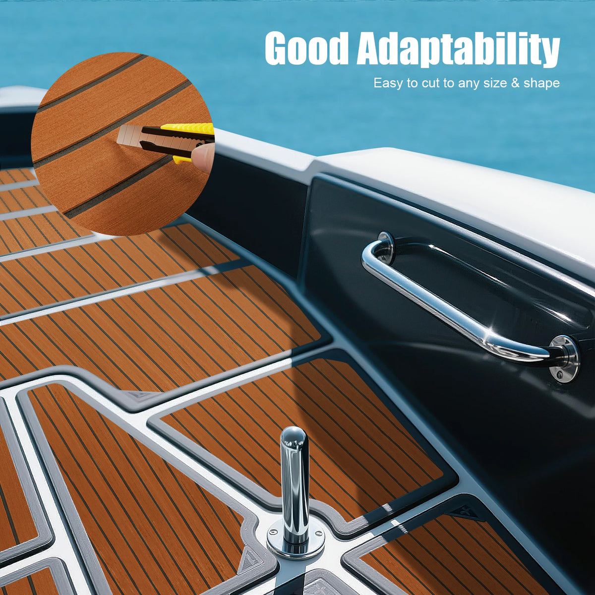 240×90x0.6cm Self-Adhesive EVA Foam Boat Marine Flooring Faux Teak Decking Sheet Striped Yacht Mat Washable