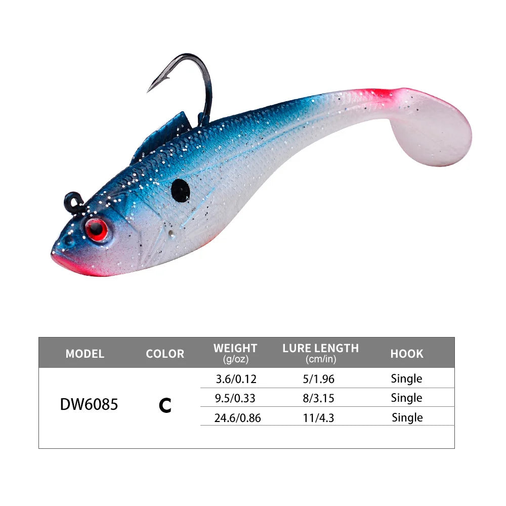 3Pcs Fishing Lure Jig Hook Silicone Soft Bait Set Swimbait 3.6g 9.5g 24.6g Artificial Rubber Baits for Pike Bass