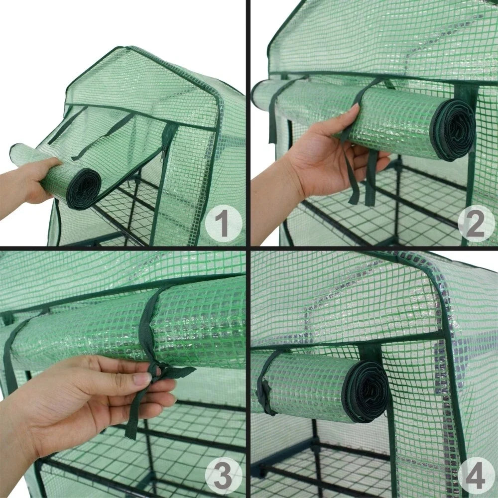 4 Tier Mini Greenhouse Indoor Outdoor Portable Waterproof Green House w/PE Cover
