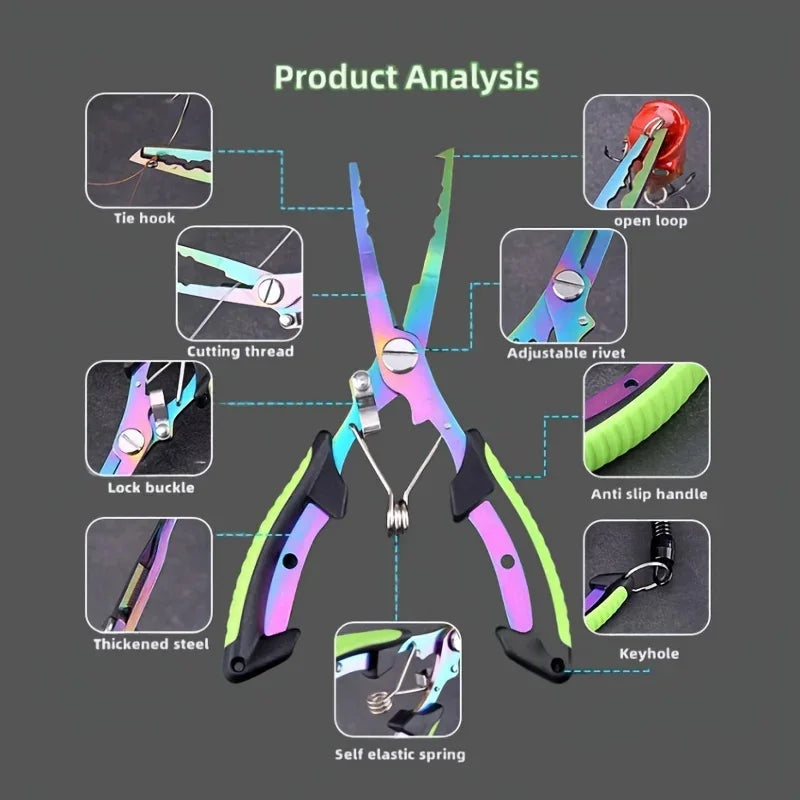 1pc Multifunctional Fishing Pliers Stainless Steel Wire Cutting Pliers Portable Open Ring Titanium Plated Fishing Tool