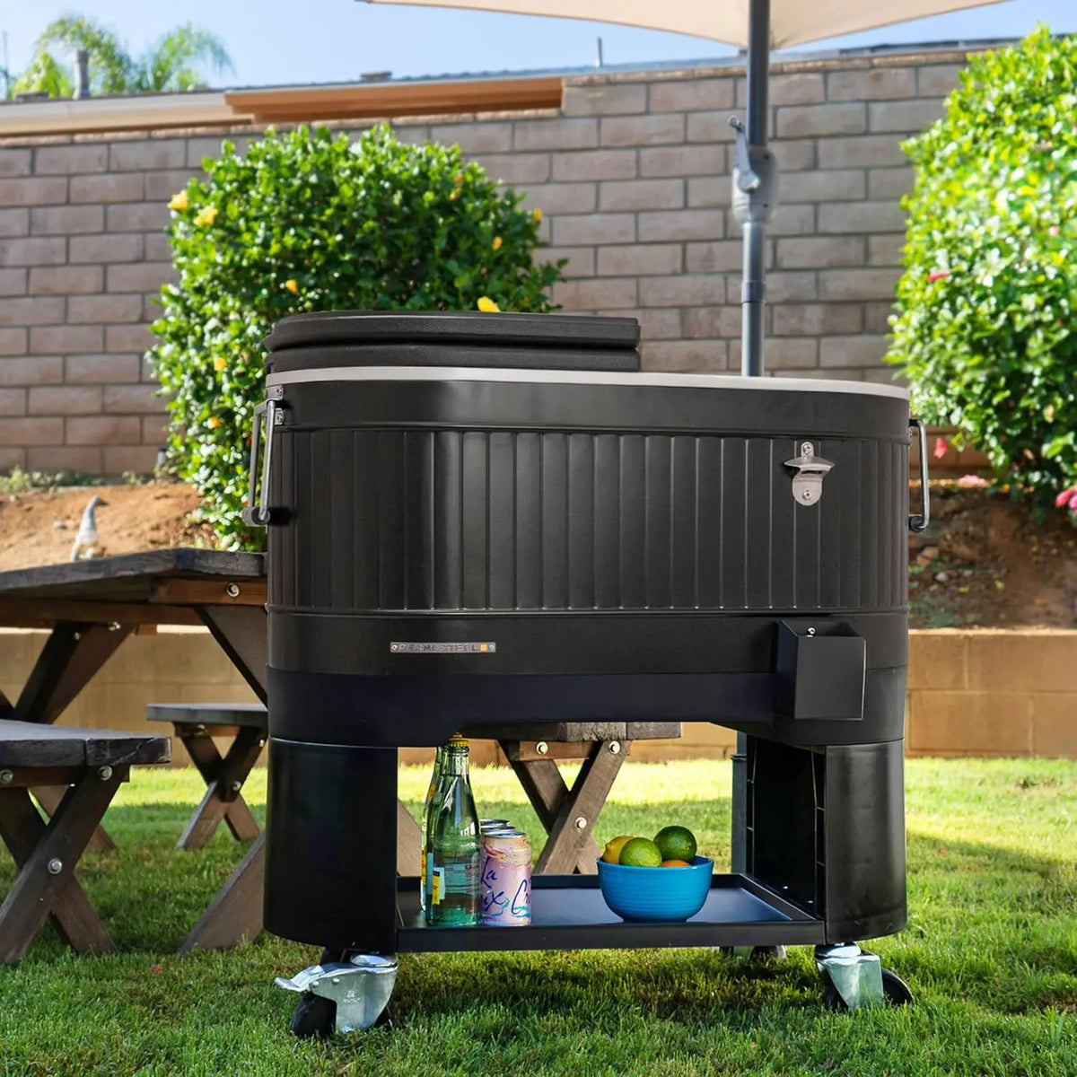 Large Rustic Farmhouse Rolling Cooler – Outdoor Ice Chest on Wheels, Perfect Beverage Cooler for Backyard Parties, BBQ, Tailgate and Beach