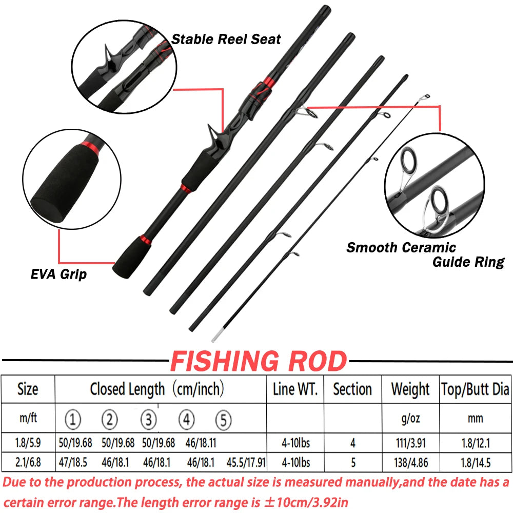 Casting Spinning Fishing Rod 2.1/1.8m UltraLight  Lure Rod  Carbon Fiber Rod Pole 4/5 Section with EVA Handle 3-15g Lure WT