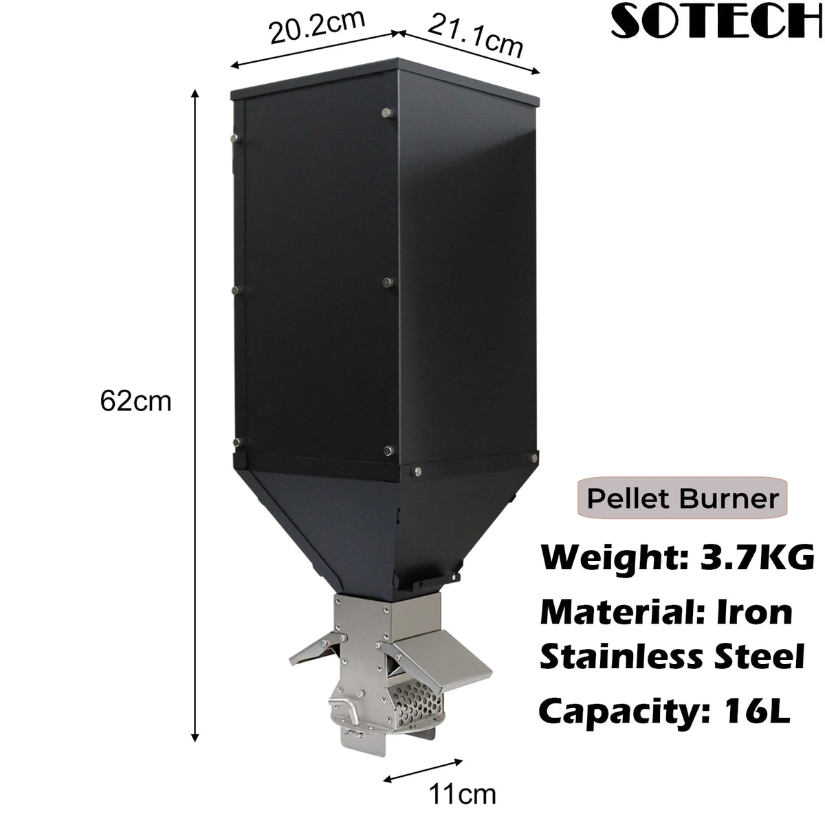 Pellet Burner 16L Storage Capacity Stainless Steel Firewood Stove Outdoor Camping Tent Heating Picnic Cooking
