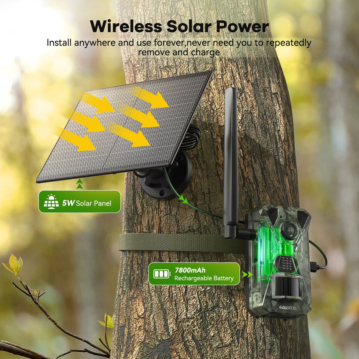 4G LTE Wildlife Camera with App, 2.7K Solar Hunting Trail Camera with SIM Card, Photo Trap Cam, PIR Motion Sensor, Night Vision  NO SD CARD