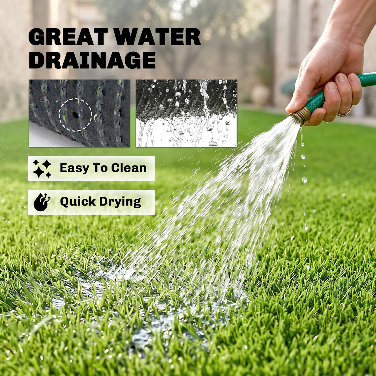 9.8X3.3Ft Artificial Grass Turf Fake Mat Lawn Synthetic Backed Drainage Hole