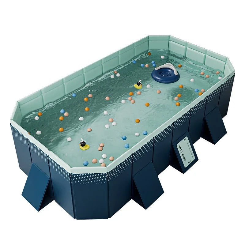 Non-Inflatable Foldable Swimming Pool 2.6/3M Multi-Layer Thick Wearproof PVC Family Pool with Dual Fast Drain Portable Outdoor Backyard Tub for Kids Adults