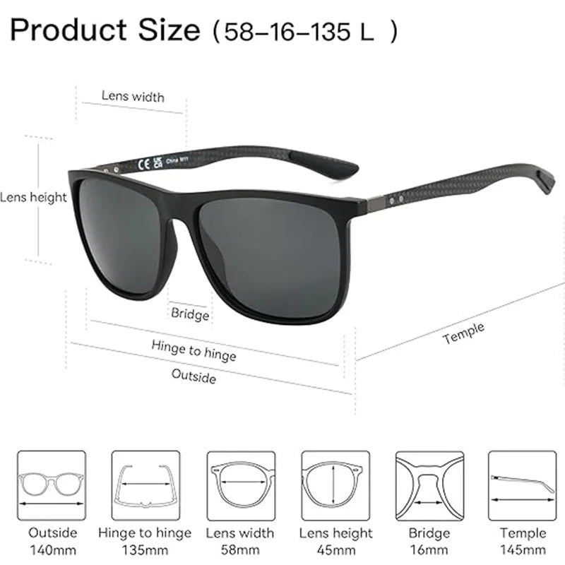 ZENOTTIC Carbon Fiber Prescription Sunglasses Square Polarized Optical Sun Glasses Shade for Driving Fishing Golf Sport