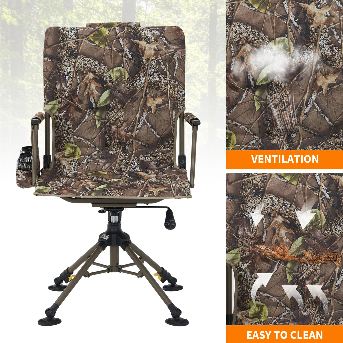 360° Swivel Folding Dining Chair Mesh Backrest Heavy-Duty Steel Frame 330 lb Capacity Leaf Camouflage Portable Camping Chair Hunting Hammock Seat Outdoors Low Down Hunting Seat for Fishing Camping