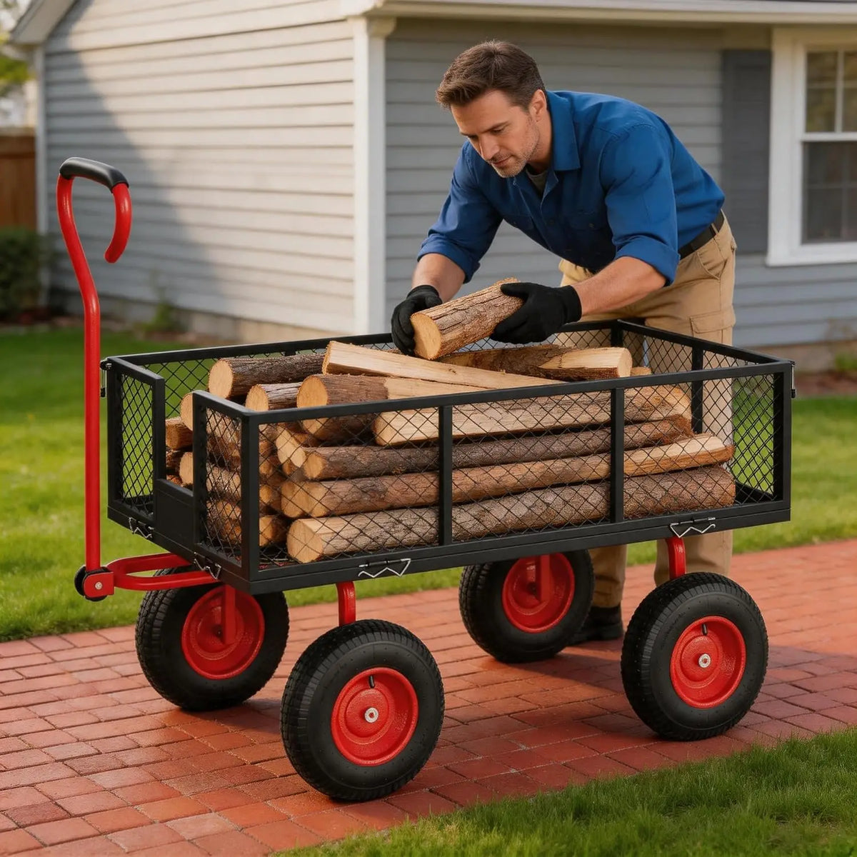 Steel Garden Cart Heavy Duty 900 Lbs Capacity, With Removable Mesh Sides,Utility Metal Wagon Perfect For Garden, Farm, Yard