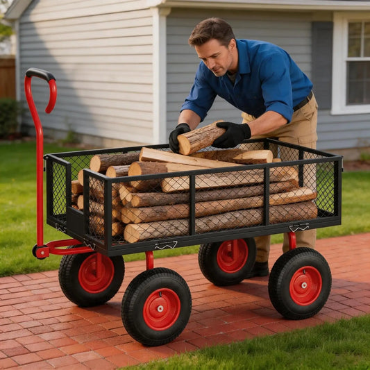 Steel Garden Cart Heavy Duty 900 Lbs Capacity, With Removable Mesh Sides,Utility Metal Wagon Perfect For Garden, Farm, Yard