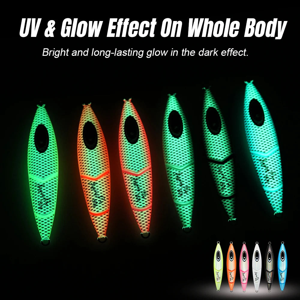 JIGGING PRO Slow Pitch Jigs 80g 100g 120g 150g Cranky Saltwater Shore Jigging Lure Luminous Spoon Metal Jig Fishing Lures
