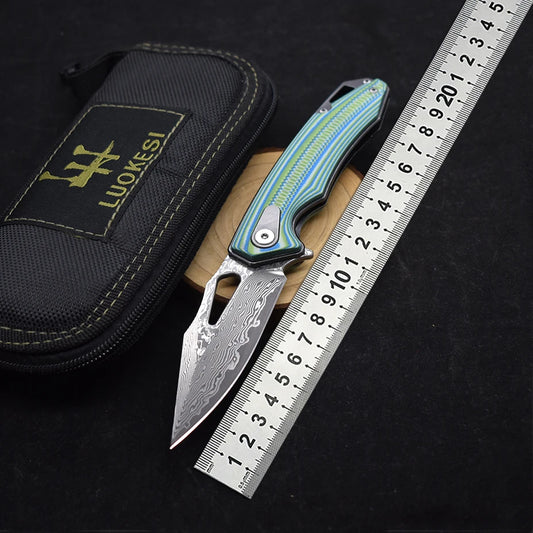 1pcs.Damascus Steel G10 Handle Folding Knife With Back Clip Outdoor Camping Fishing Portable Tools, Collecting Gifts EDC