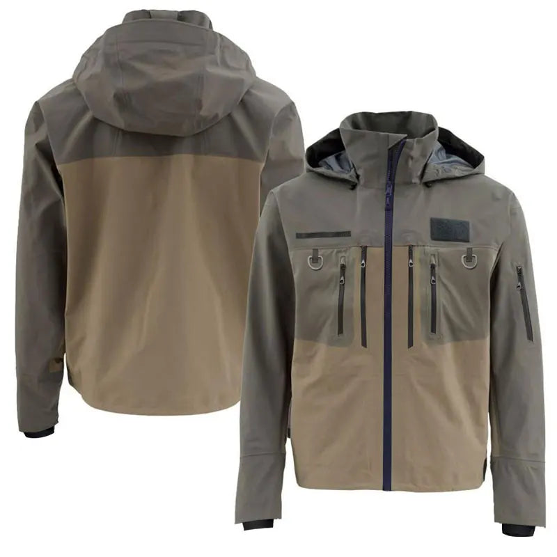 3-Layer Fishing Wading Jacket, Breathable Outdoor Fly Fishing Rain Coat for Men Lightweight Windbreaker with Detachable Hood