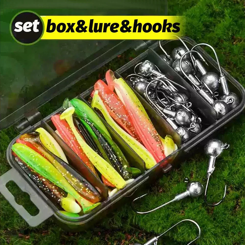 50PCS/Box Metal Jig Bait 5.5cm 7cm 10cm Soft Lure 3g 5g 7g 10g 14g Jigging Head Hook Carp Fishing Box Pesca Sinking Lure Kit