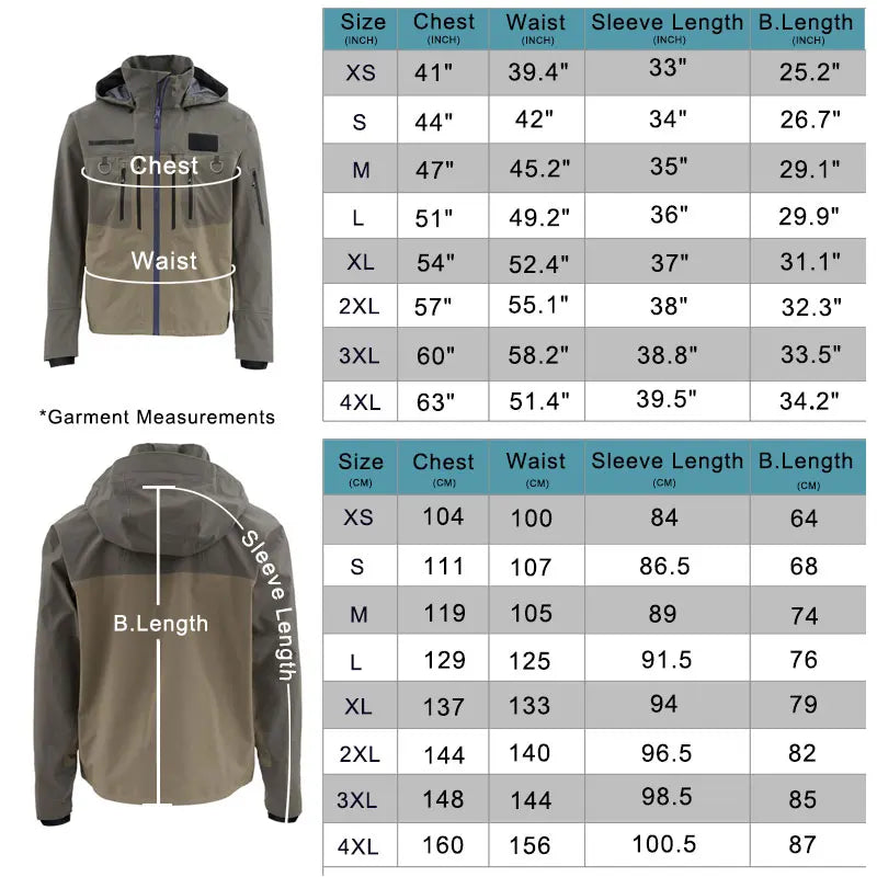 3-Layer Fishing Wading Jacket, Breathable Outdoor Fly Fishing Rain Coat for Men Lightweight Windbreaker with Detachable Hood